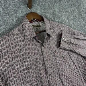 Stetson Mens 2XL Western Pearl Snap Shirt Geo Print Red White Blue Long Sleeve